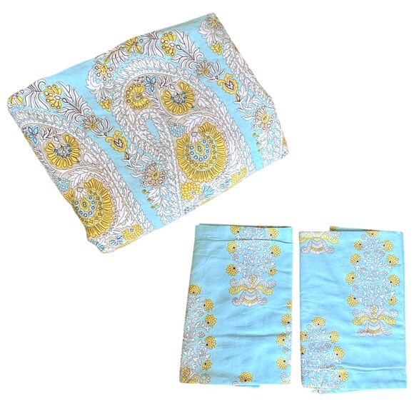 Echo Design Paros 300 Thread Count Cotton 3-piece Duvet Cover Set Teal Yellow - Picture 1 of 9